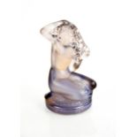 Lalique France purple opalescent Floreal nude seated woman figurine, etched Lalique, France. 8cms