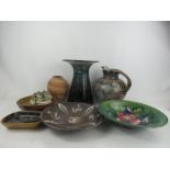 A group of studio ware pottery some stamped with signatures and some some signed together with a