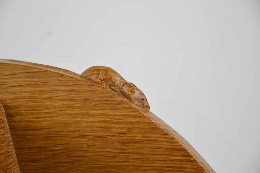 A Robert Thompson 'Mouseman' table top book trough, with carved mouse to the shoulder, 47cm - Image 2 of 2