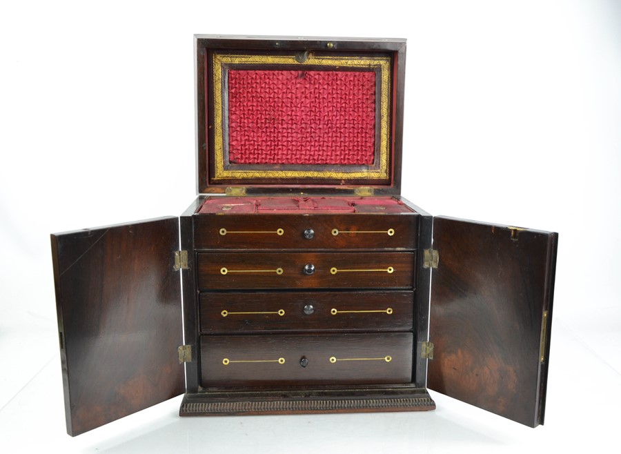 A Victorian rosewood and mother of pearl combination jewellery, writing and workbox, with two - Image 4 of 6