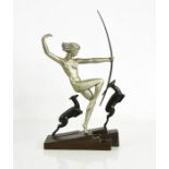 Marcel Andre Bouraine (1886-1948): Diana the Huntress with Leaping Fawns, Art Deco, signed