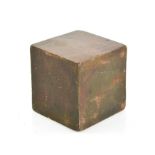 A solid antique copper cube, 8cm square.