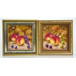 A pair of Royal Worcester plaques of square form, by A Creed, both signed and framed, 3.5ins wide.