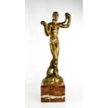 Jaroslaw Horecj (1886-1983): Art deco bronze figure raised on a red marble base, signed beneath