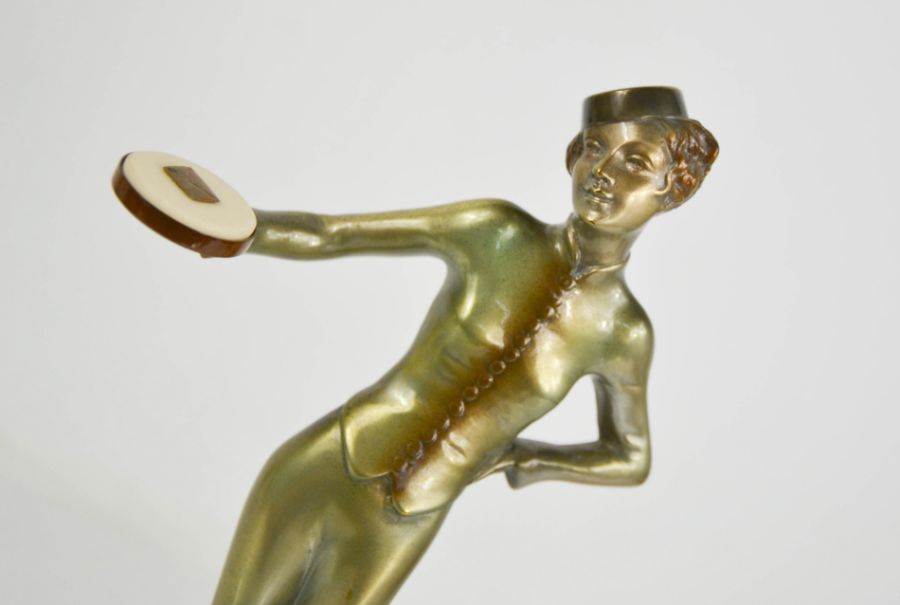 Josef Lorenzl (1892-1950): Waitress, Art Deco figurine circa 1930, with gloss metallic patination, - Image 2 of 3