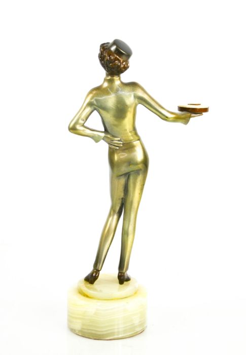 Josef Lorenzl (1892-1950): Waitress, Art Deco figurine circa 1930, with gloss metallic patination, - Image 3 of 3