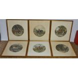 A set of six 19th century prints, hunt scenes in roundels, engraved by G Hester, printed by