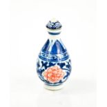 A Chinese blue and white scent bottle and stopper, 8cm high.