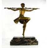 Pierre LeFaguay (20th century): Dancer with Thyrssus, golden bronze patination, raised on a black