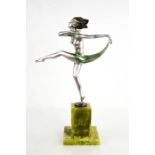 Josef Lorenzl (1892-1950): dancing girl Art Deco bronze, with silver and green matt patination,