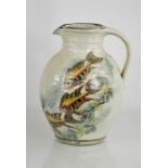 Colin Kellam (born 1942); a stoneware jug decorated with fish, studio pottery, impressed mark,