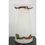 An Art Glass vase by Franz, white opaque glass with painted upper and lower border, signed.