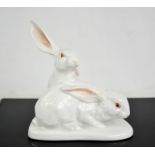 A Herend porcelain rabbit group, 14cm high.
