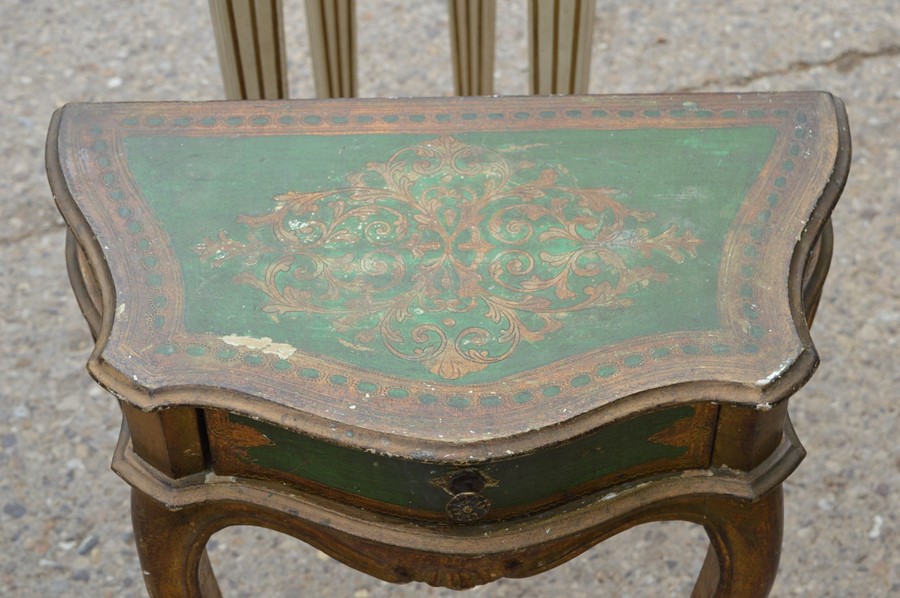 A pair of console tables with painted decoration to the front depicting oriental scenes together - Image 2 of 3