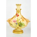 A Royal Worcester blush ivory vase painted with flowers and leaves, with a sprig of flowers to the
