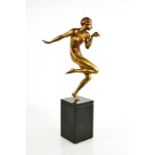 Gauthier, cold painted bronze woman, roses in hand, circa 1925, of golden bronze patination,