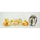 A group of Royal Worcester: a blush ivory milk jug, trinket box, vase and a pot pourri vase &
