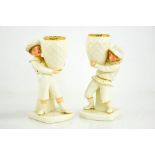 A Royal Worcester porcelain salt and pepper, modelled as a boy and girl, circa 1880, 7 ins high.