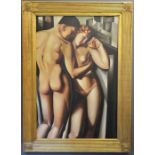 After Tamara de Lempika (20th century): Adam and Eve, oil on canvas, unsigned, 89 by 59cm.