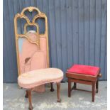 A mahogany adjustable stool together with a French style giltwood folding screen together with a