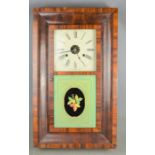 A 19th century American wall clock with painted glass panel, thirty hour, together with an Edwardian
