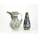 A 19th century Eastern pottery water jug together with vase.
