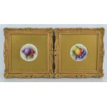 A pair of Royal Worcester porcelain plaques decorated with fruit, by R Sebright, one with plums