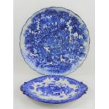 A 19th century Chinese blue and white charger with scalloped edge depicting figural scenes