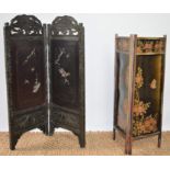 A Chinese bifold screen decorated with mother of pearl panels 90cm high together with a further
