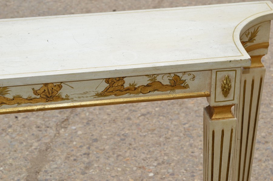 A pair of console tables with painted decoration to the front depicting oriental scenes together - Image 3 of 3