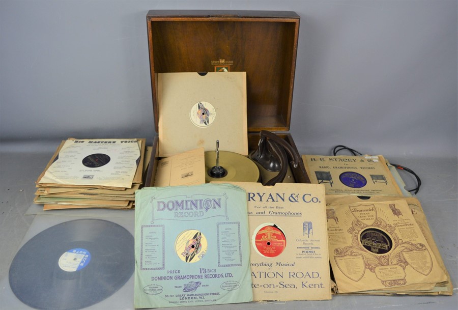 A HMV model 2128A electric gramophone together with a quantity of 78" records to include Elsie