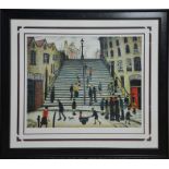 Laurence Stephen Lowry: colour print, The Steps at Wick, numbered 56/95 run with blind stamp by