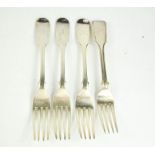 Four silver dinner forks London 1840, and a further silver dinner fork, 9.41toz.