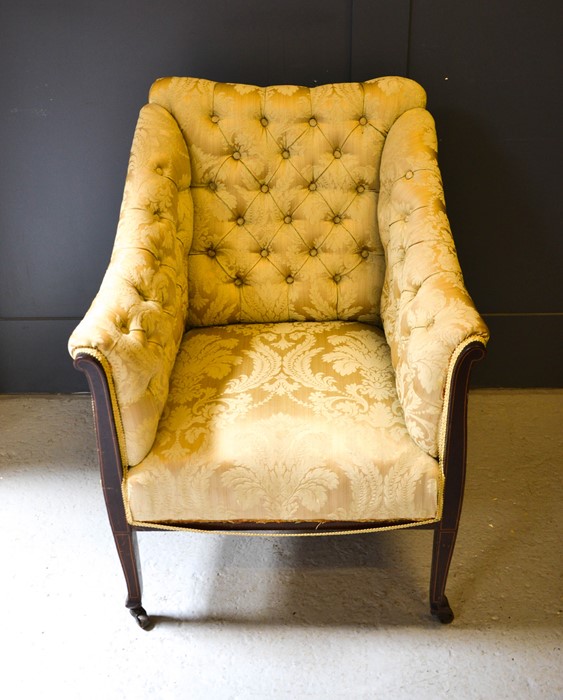 A 19th century button back armchair, upholstered in cream, with a mahogany frame. - Image 2 of 2