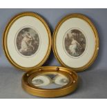 A porthole mirror, 37cm diameter, together with a pair of Bartolozzi coloured reproduction prints in