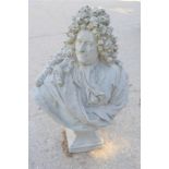 An antique style fibreglass garden sculpture in the form of the bust of Louis XIV. 105cms tall x