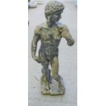 A Classical style garden sculpture, male figure, reconstituted stone, with patination. 130cms