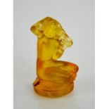 Lalique France orange opalescent Floreal nude seated woman figurine, etched Lalique, France, 8cms