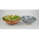 Three Studio pottery bowls, one by Joy Redgrove 28cm diameter.