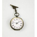 A 19th century silver ladies pocket watch with pink roman numeral dial, floral spray to the centre.