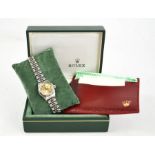 A Rolex Oyster Perpetual ladies stainless steel wristwatch, together with original leather wallet