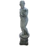 A Classical style garden statue on plinth, female figure. 158cms
