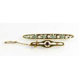 A Victorian sweetheart brooch with safety chain, together with a turquoise and pearl style brooch.