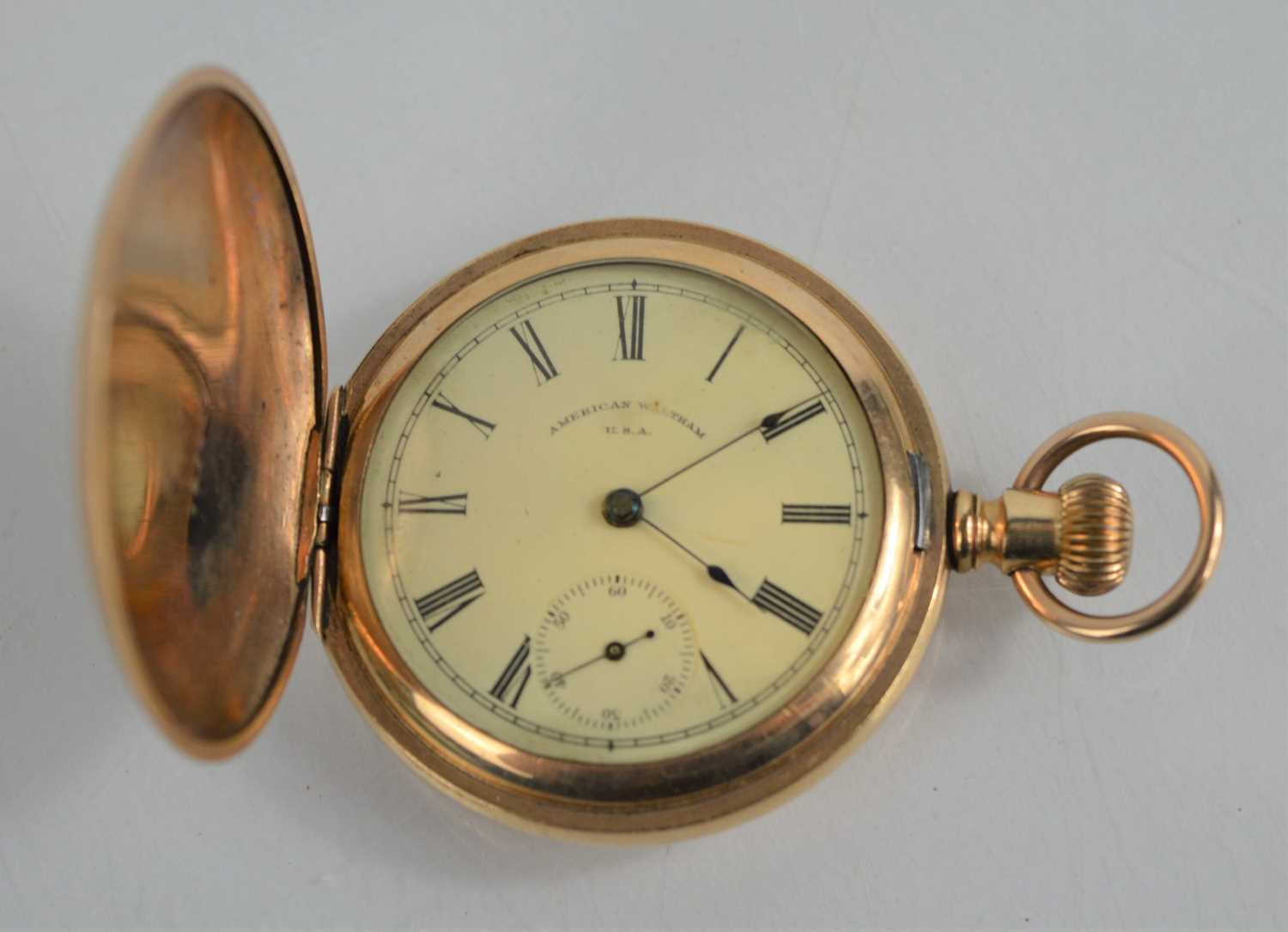 An American Waltham full hunter 14ct gold filled pocket watch