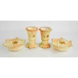 A pair of Locke & Co Worcester porcelain blush ivory vases, 10cm high, and pot pourri of