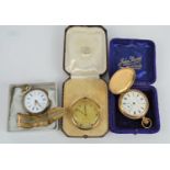 Three pocket watches to include a 19th century silver example, an early 20th century gold plated