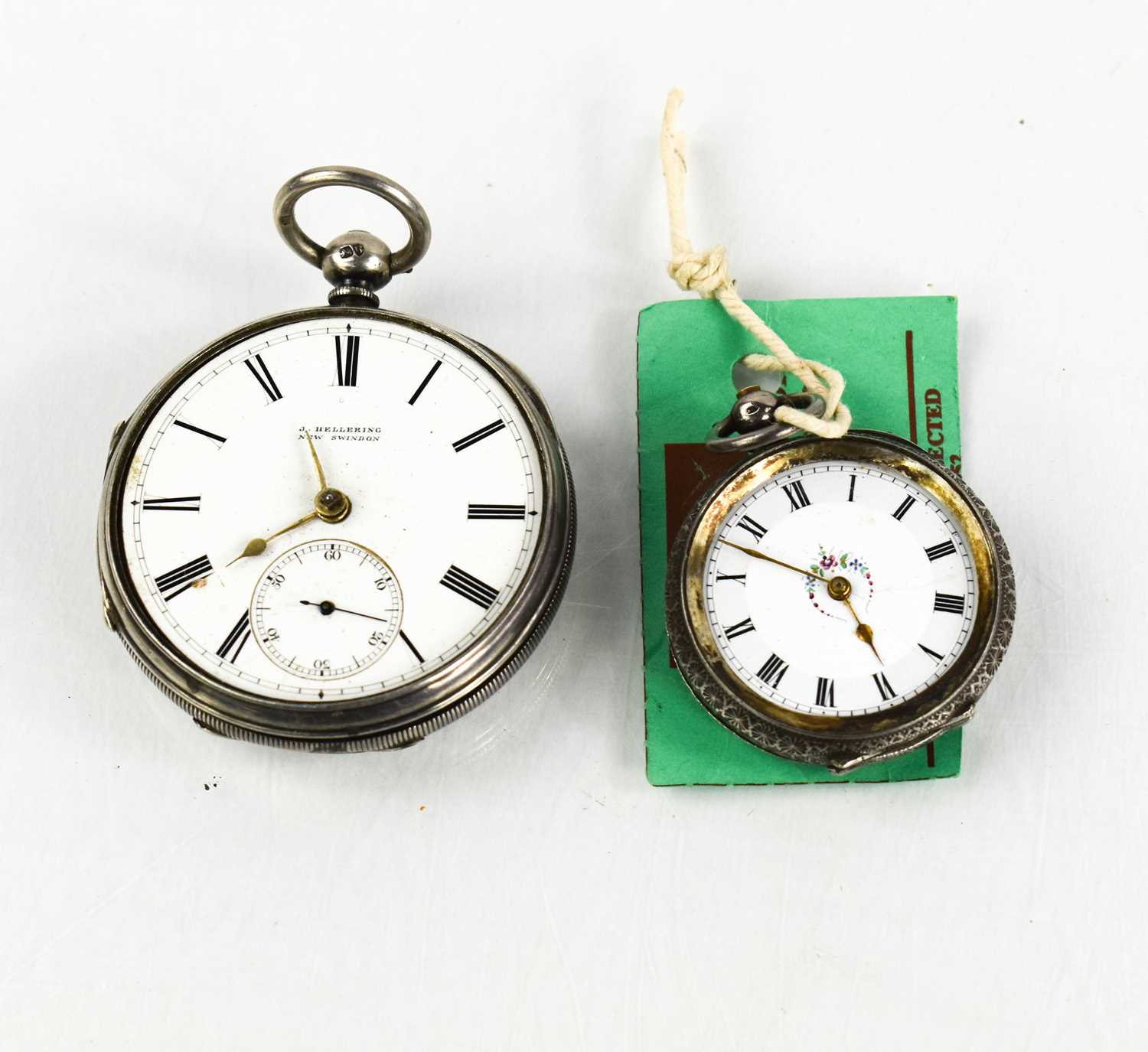 Two 19th century silver pocket watches, both with Roman numeral dials.Condition report: We have