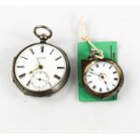 Two 19th century silver pocket watches, both with Roman numeral dials.Condition report: We have