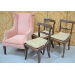 Three Victorian mahogany chairs, with caned and drop in upholstered seats, together with a