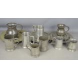 A group of 19th century and later pewter ware to include plates and tankards